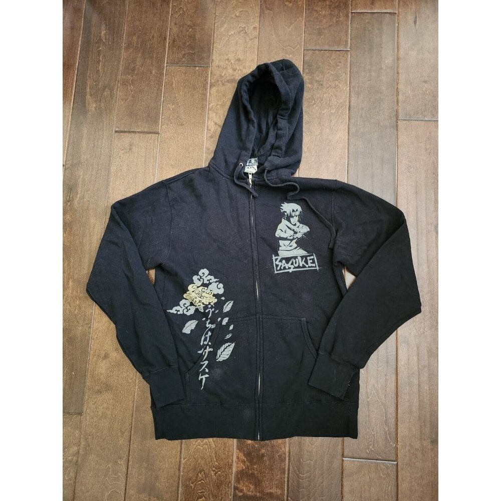 Vintage 2002 Naruto Sasuke Uchiha Full Zip Black Hoodie - Size Small